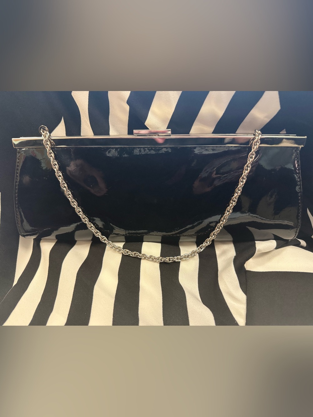 Ann Taylor Loft - vintage style Black Patent Chain Shoulder Bag/clutch - Women